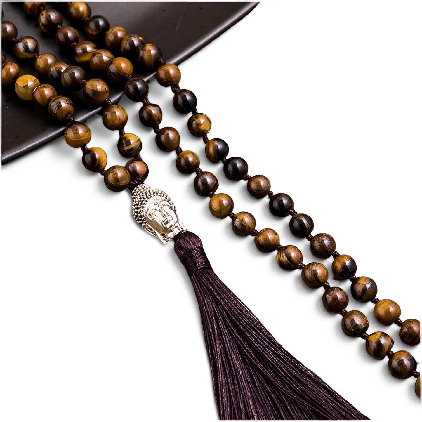 012 - Natural Yellow Tiger's Eye 108 Japa Mala Beads w/ Guru Bead for Meditation