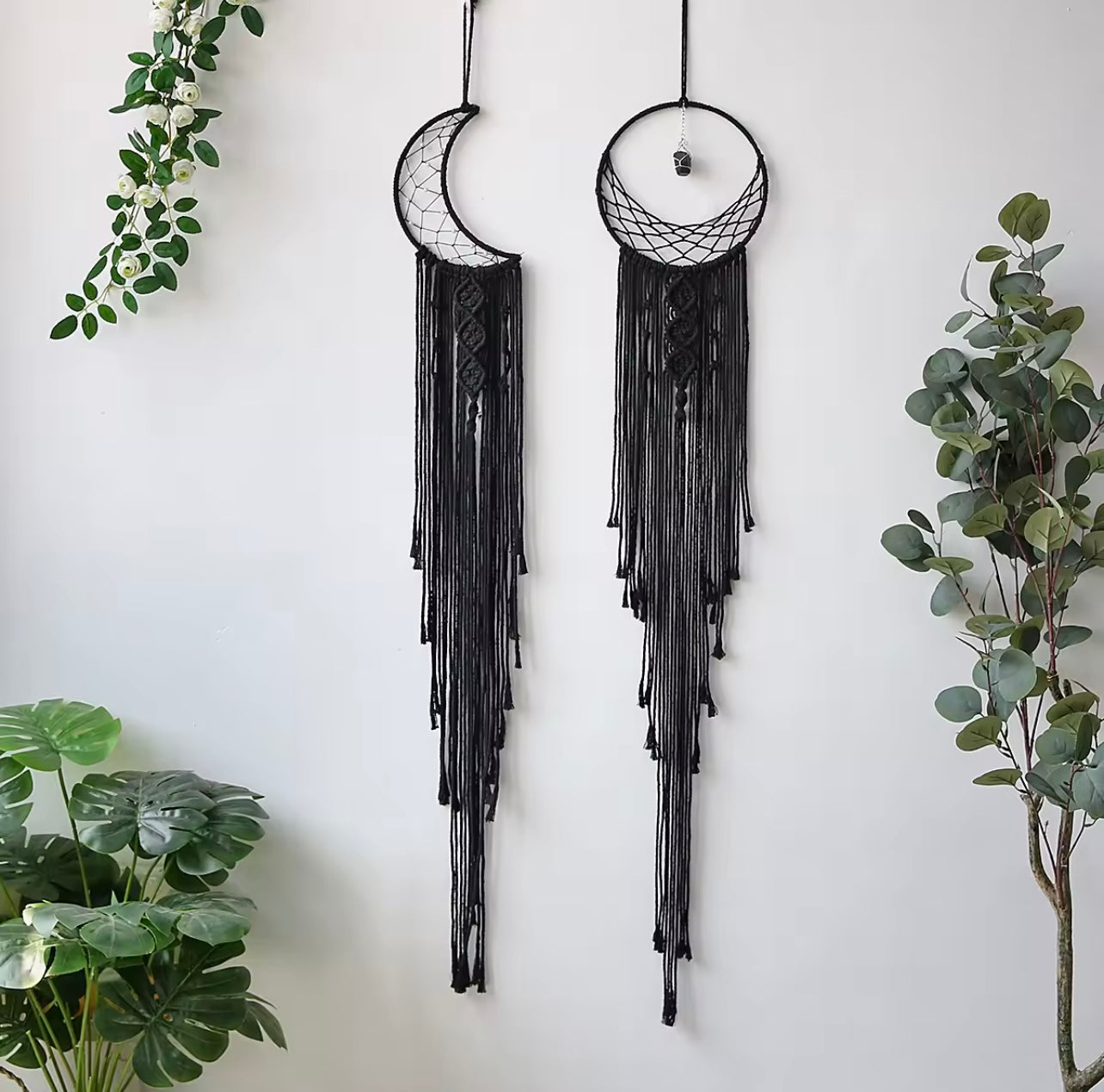 009 - Macrame Black Sun Moon Star Dreamcatcher