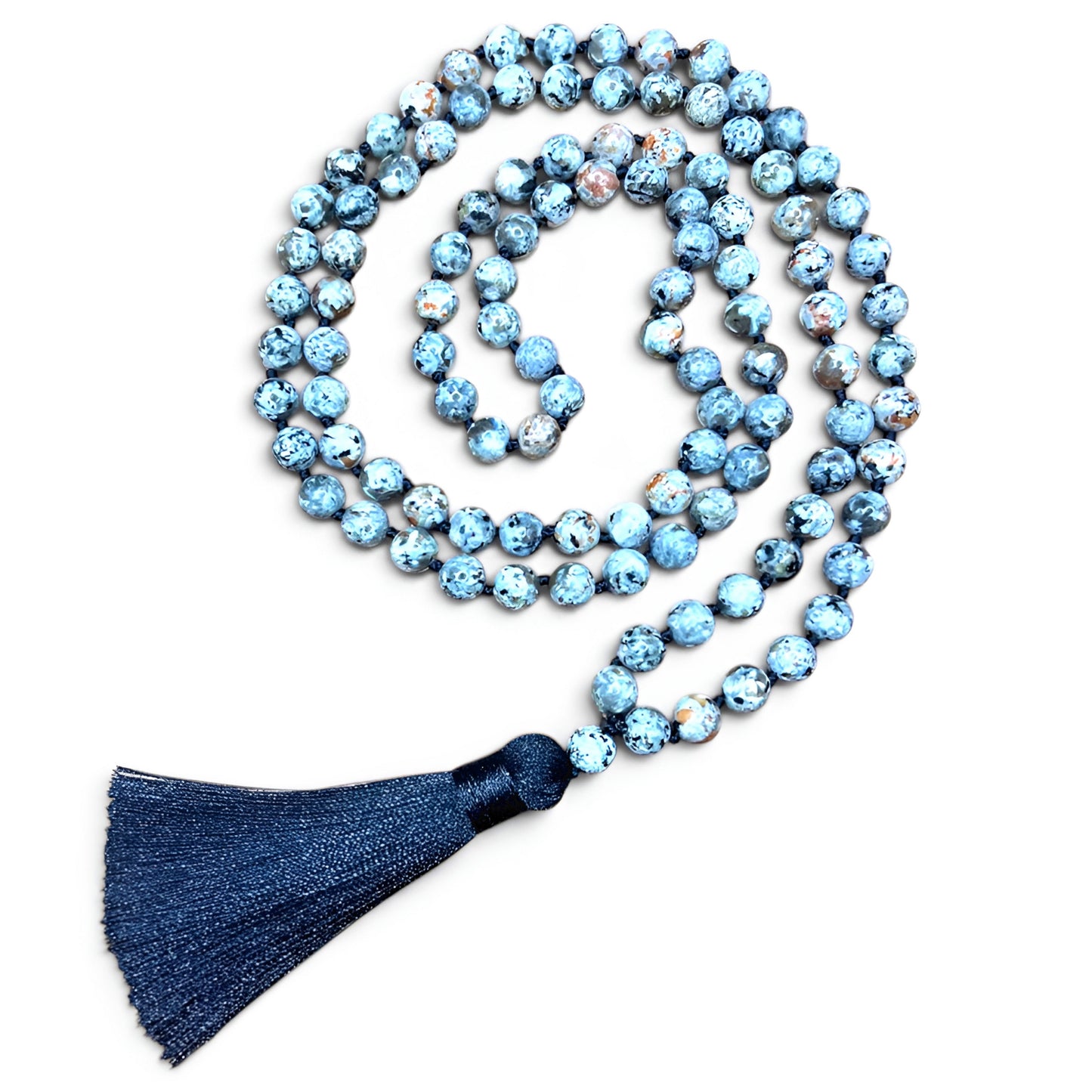 012 - Blue Flame Stone 108 Japa Mala Beads for Meditation