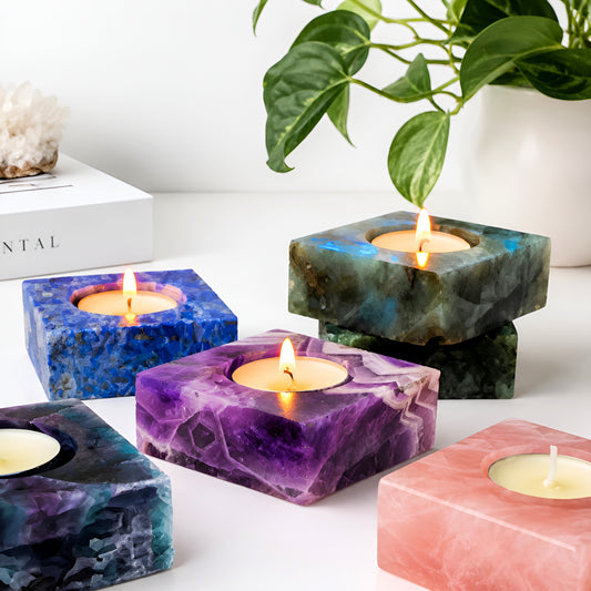 004 - Natural Crystal Stone Tea Light Candle Holder