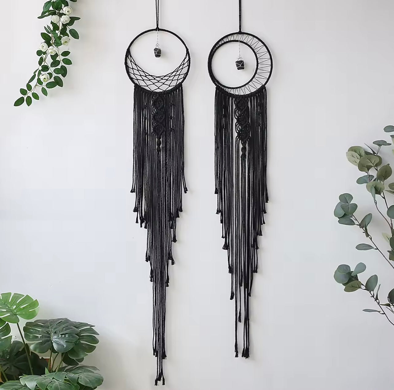 009 - Macrame Black Sun Moon Star Dreamcatcher