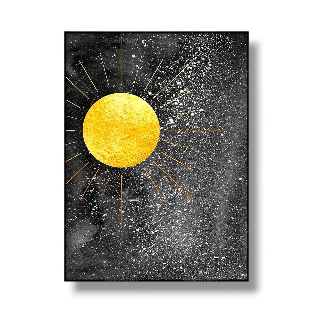 009 - Black & Gold Sun Moon Canvas Print Wall Art