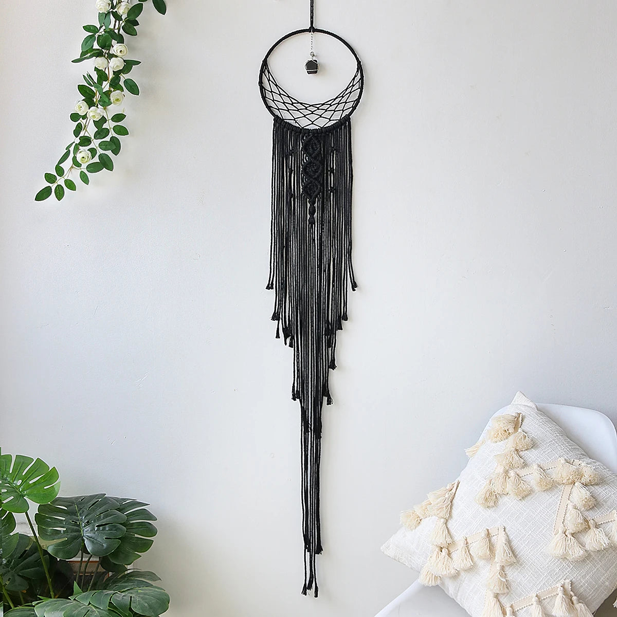 009 - Macrame Black Sun Moon Star Dreamcatcher