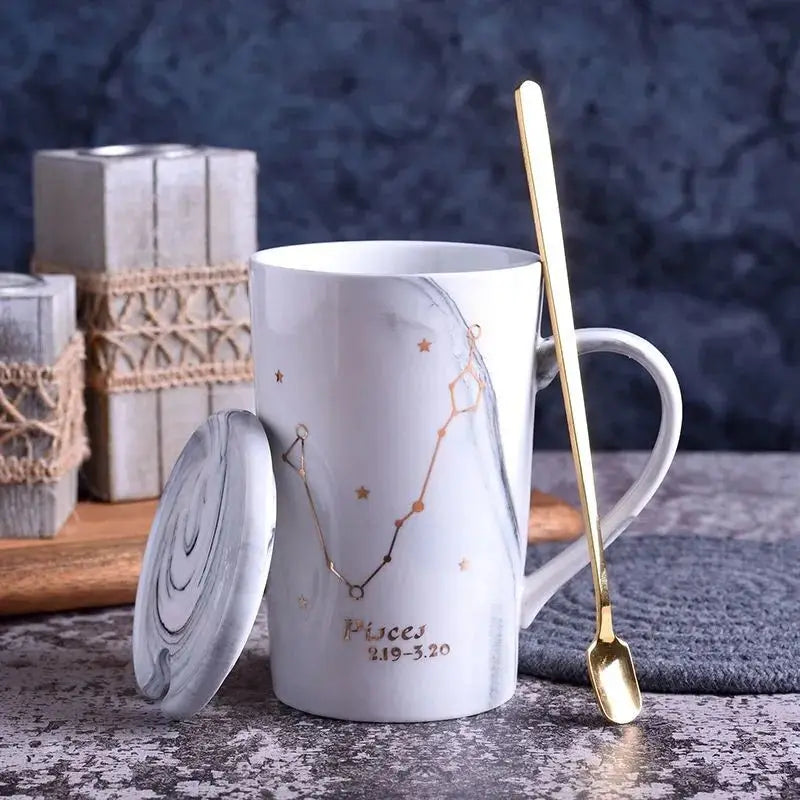 014 - Marble Constellation Coffee & Tea w/ Spoon and Lid Gift Set
