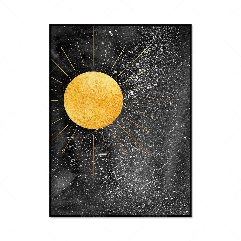 009 - Black & Gold Sun Moon Canvas Print Wall Art