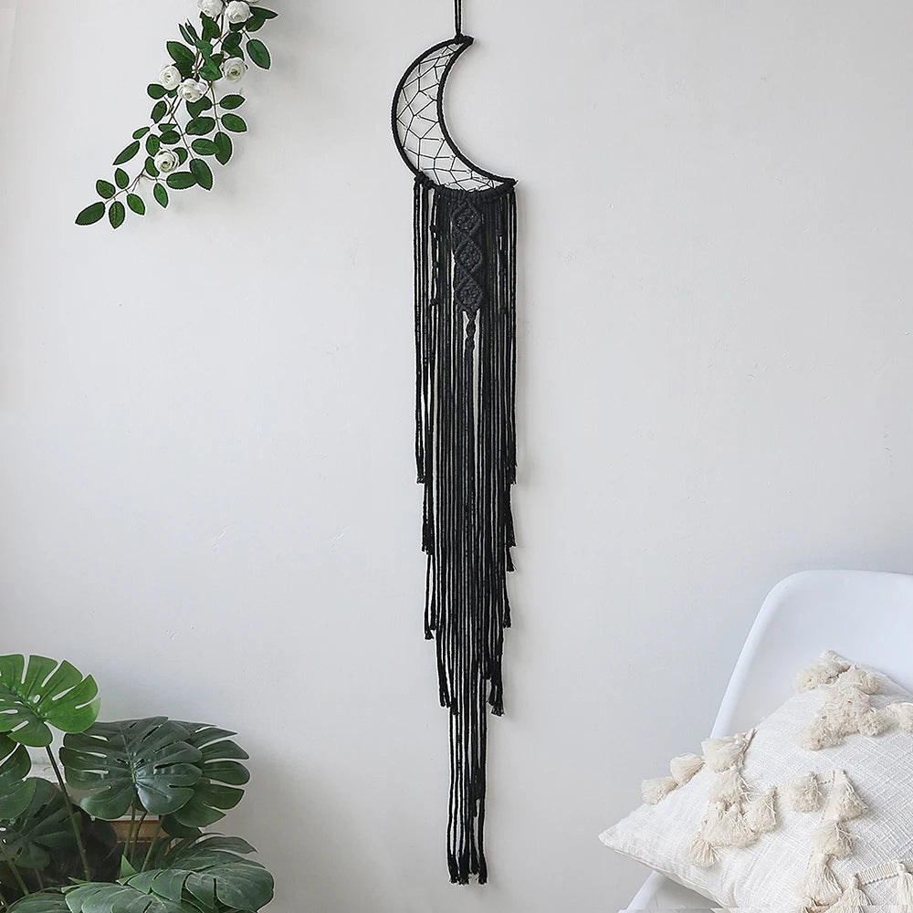 009 - Macrame Black Sun Moon Star Dreamcatcher