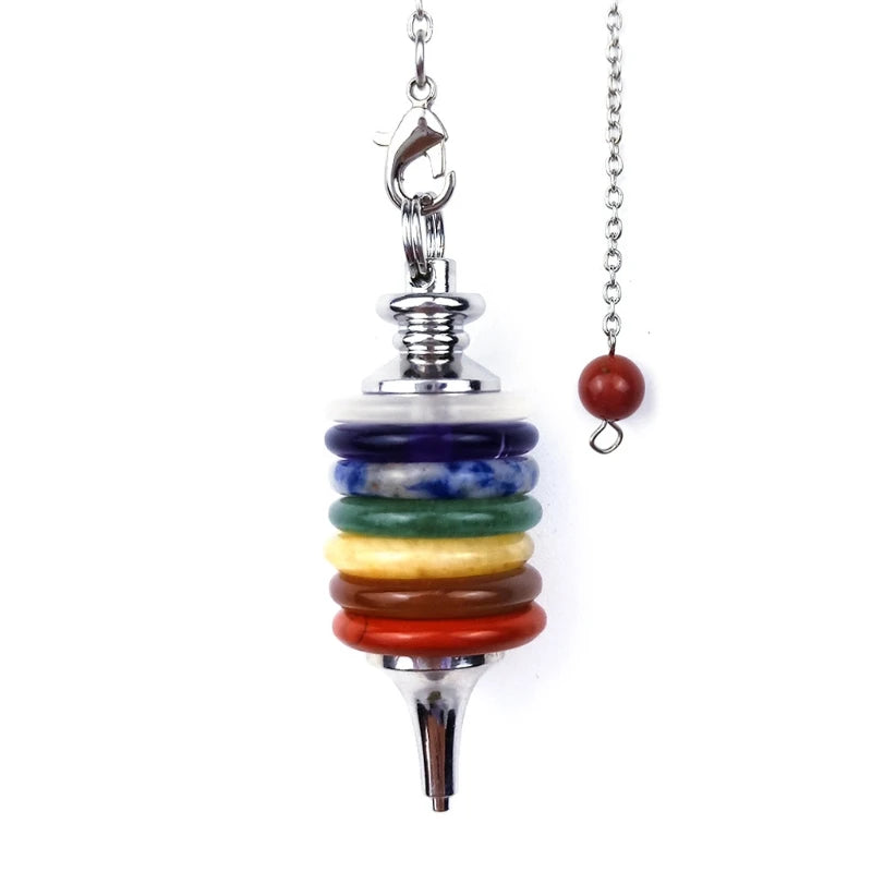 Péndulo de cristales curativos de 7 chakras y Reiki, colgante de piedra con punto de energía para radiestesia, adivinación, equilibrio, joyería de moda