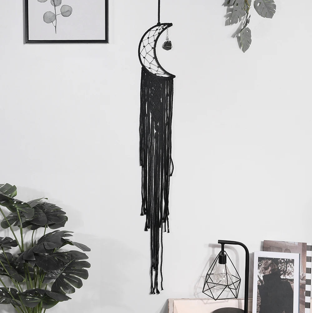 009 - Macrame Black Sun Moon Star Dreamcatcher