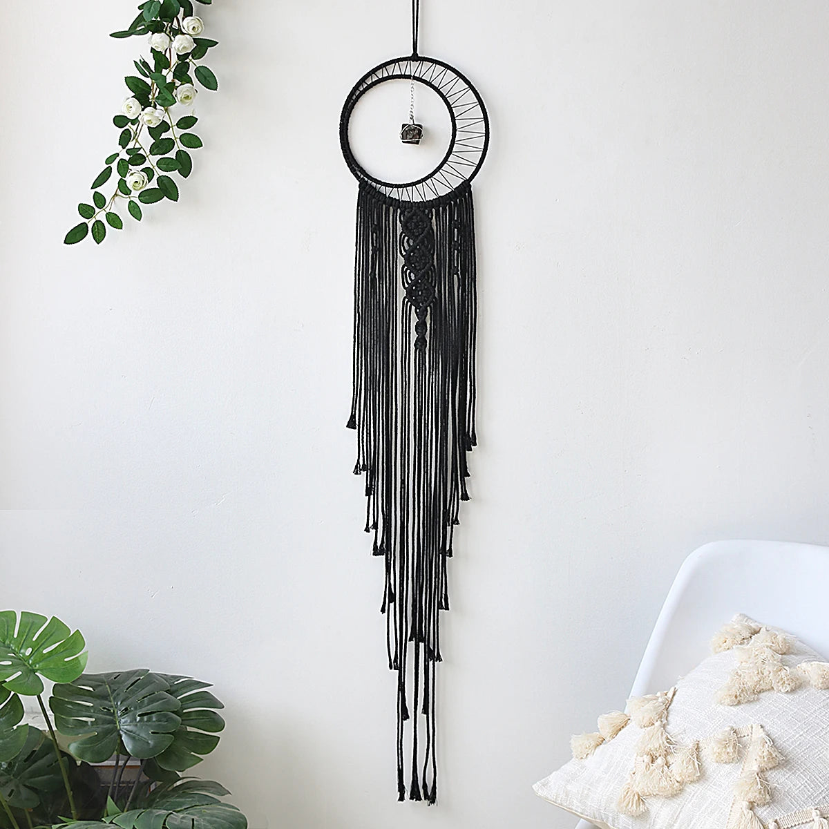 009 - Macrame Black Sun Moon Star Dreamcatcher