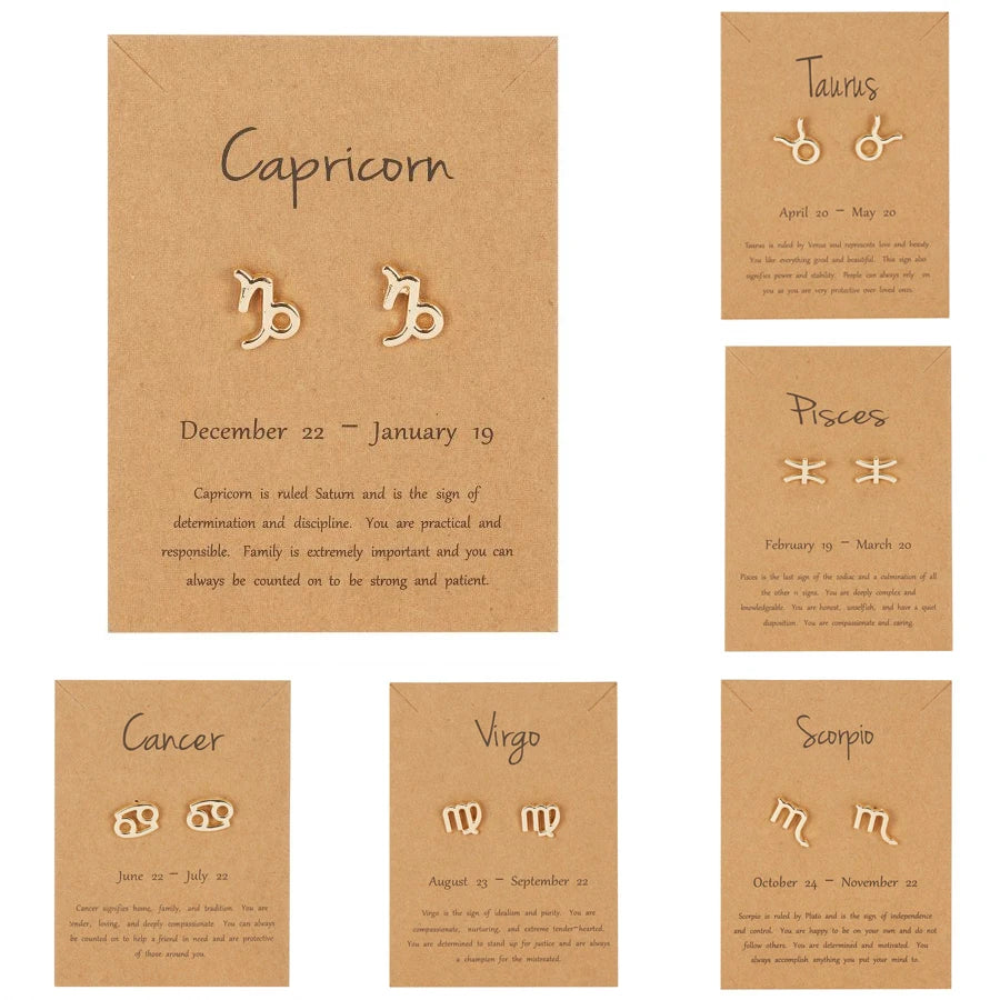 011 - Zodiac Sign Gold-Plated Stud Earrings