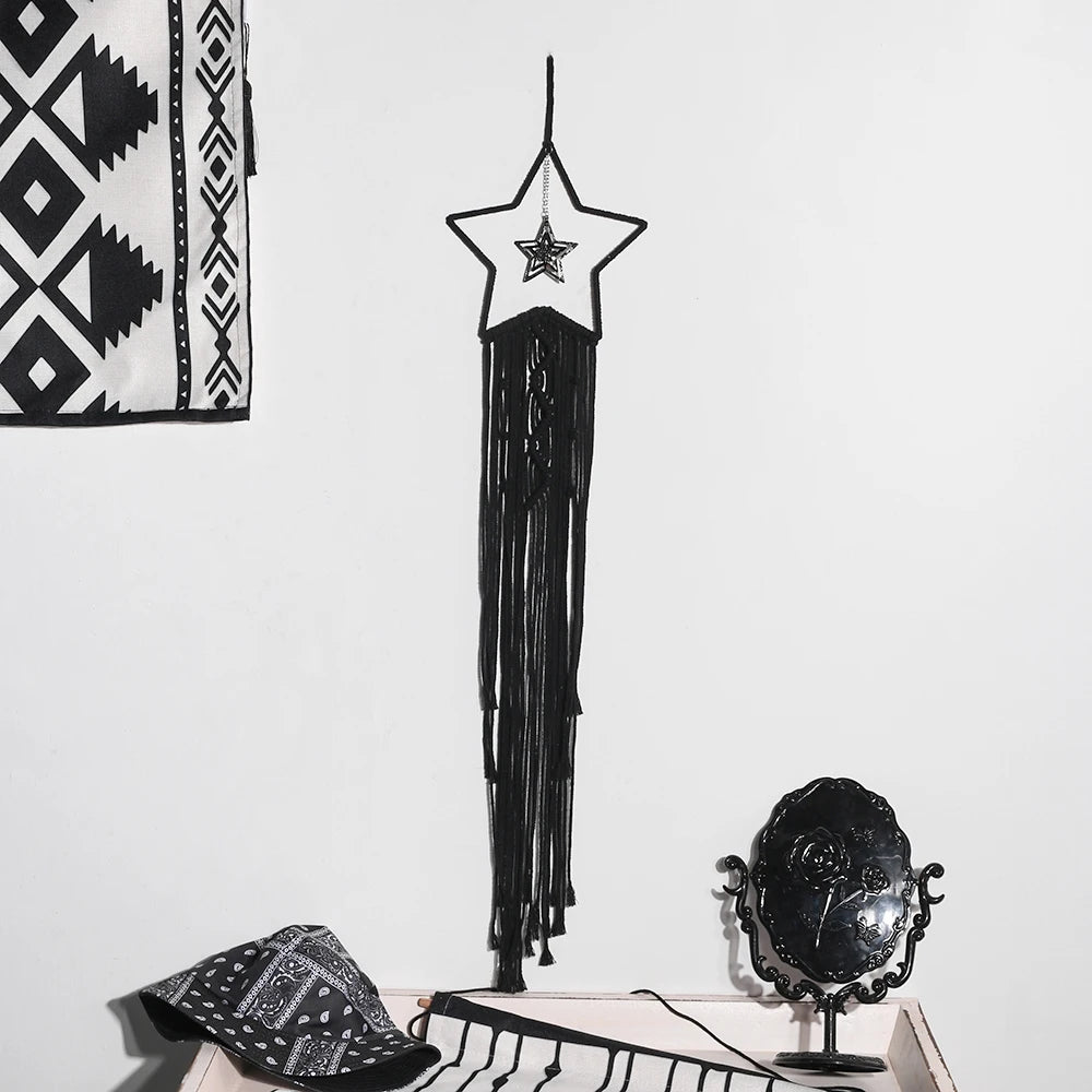 009 - Macrame Black Sun Moon Star Dreamcatcher