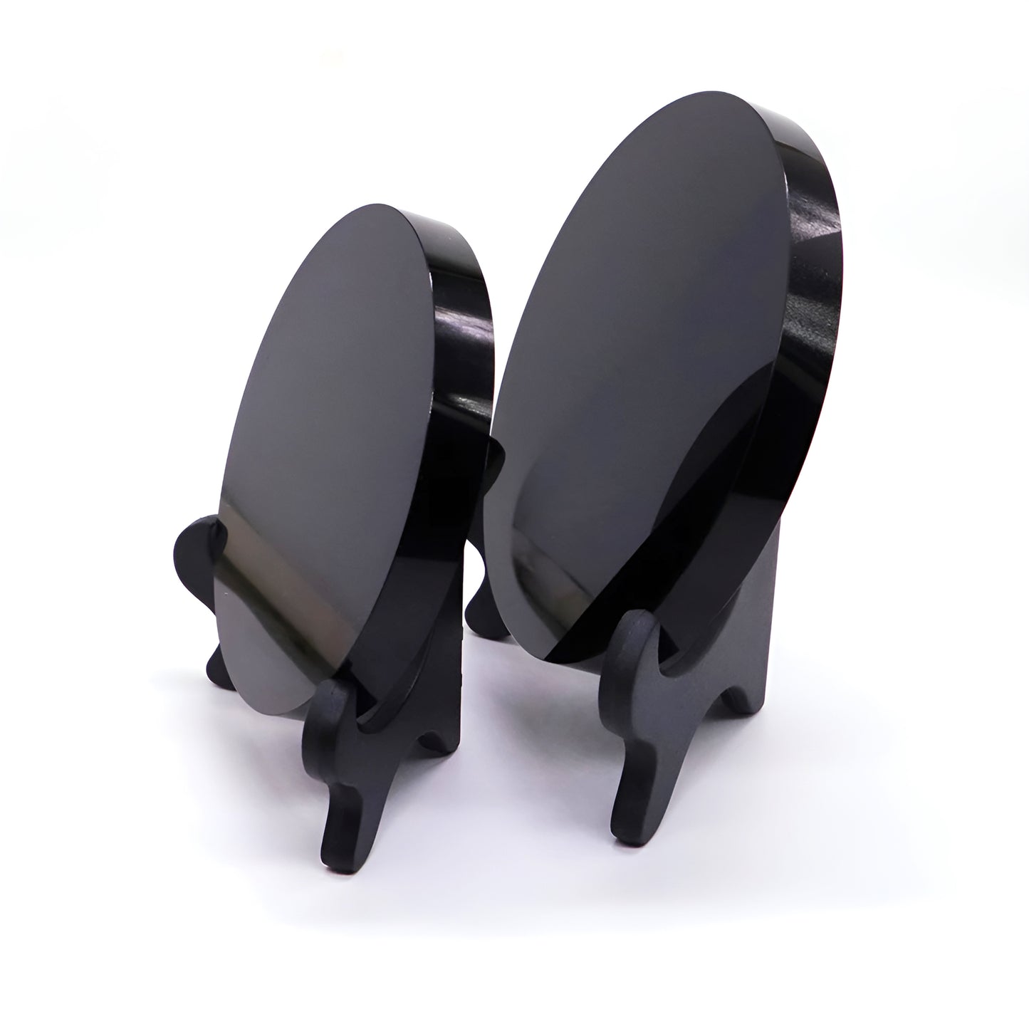 002 - Natural Black Obsidian Stone Scrying Mirror w/ Stand