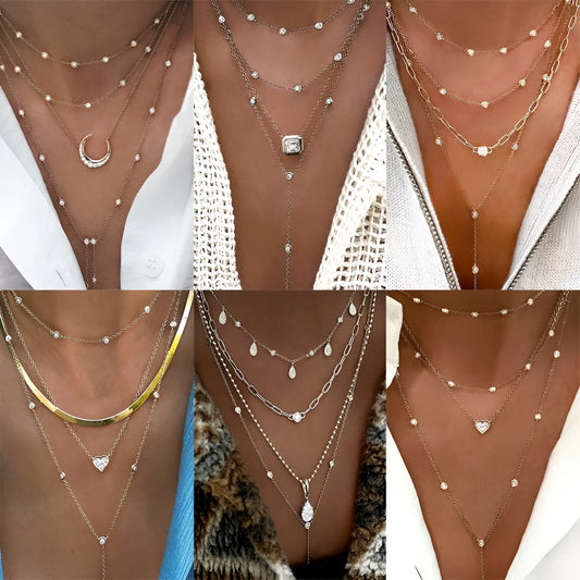 011 - Vintage Boho Multi-Layered Element Crystal Necklace