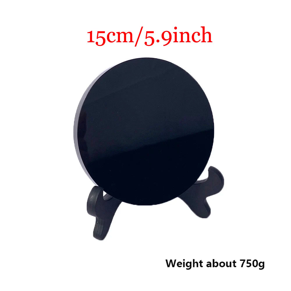 002 - High Quality Natural Black Obsidian Scrying Mirror Mirror w/ Stand