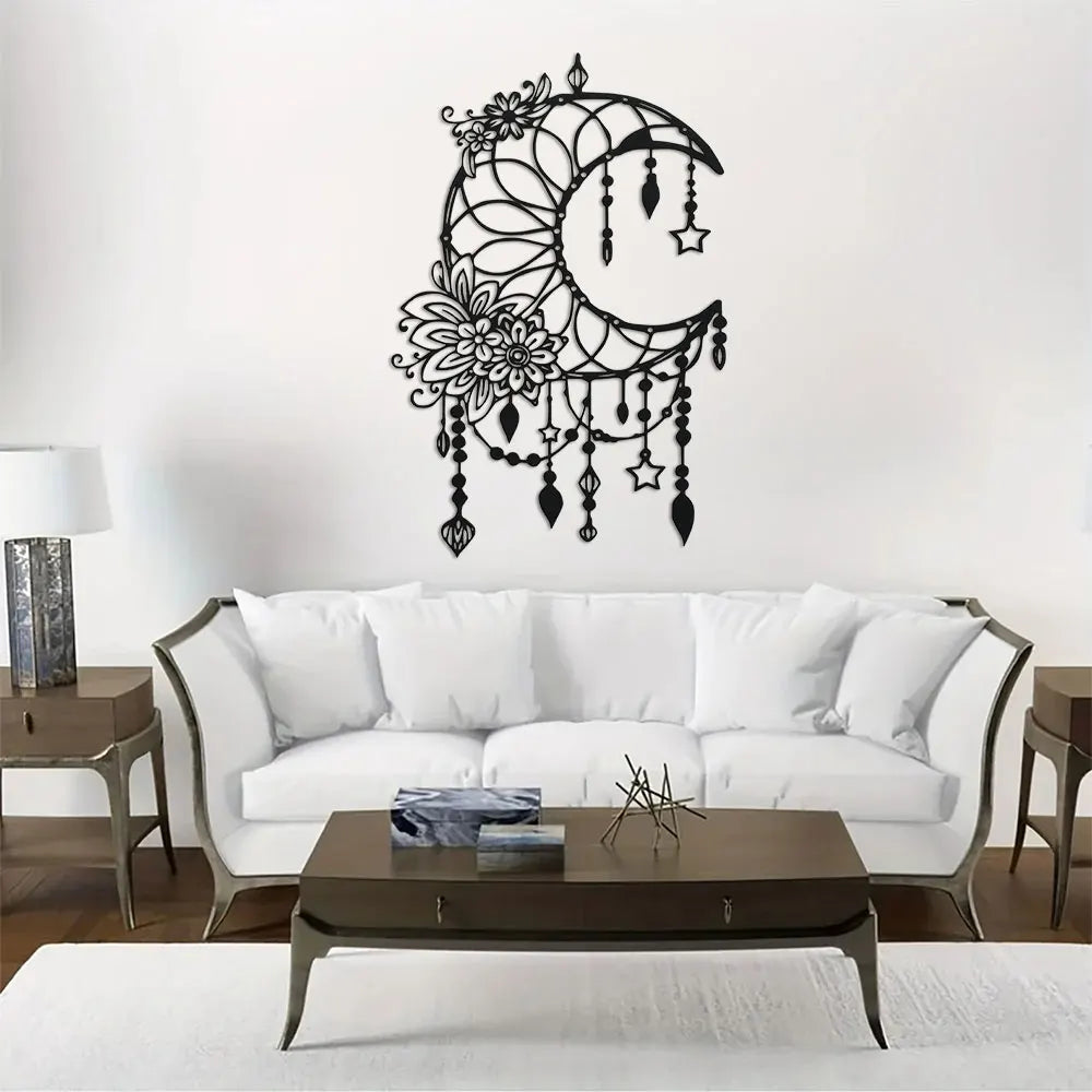 009 - Gothic Moon & Flower Metal Wall Art