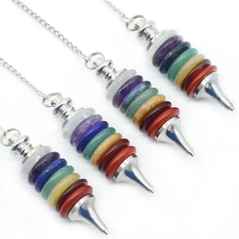 002 - 7 Chakra Natural Crystal Disc Pendulum