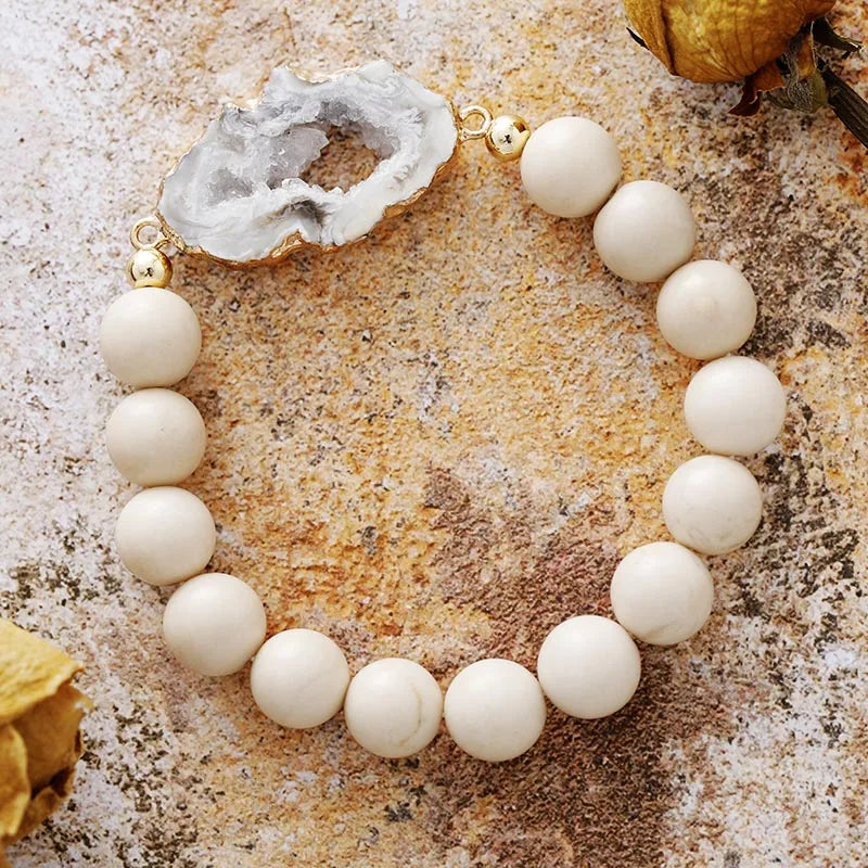 011 - Natural Crystal Druzy Beaded Bracelet and Bangle Set