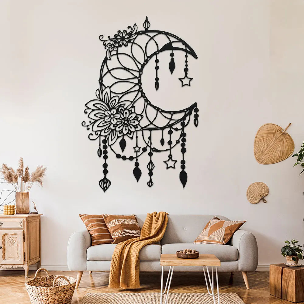 009 - Gothic Moon & Flower Metal Wall Art
