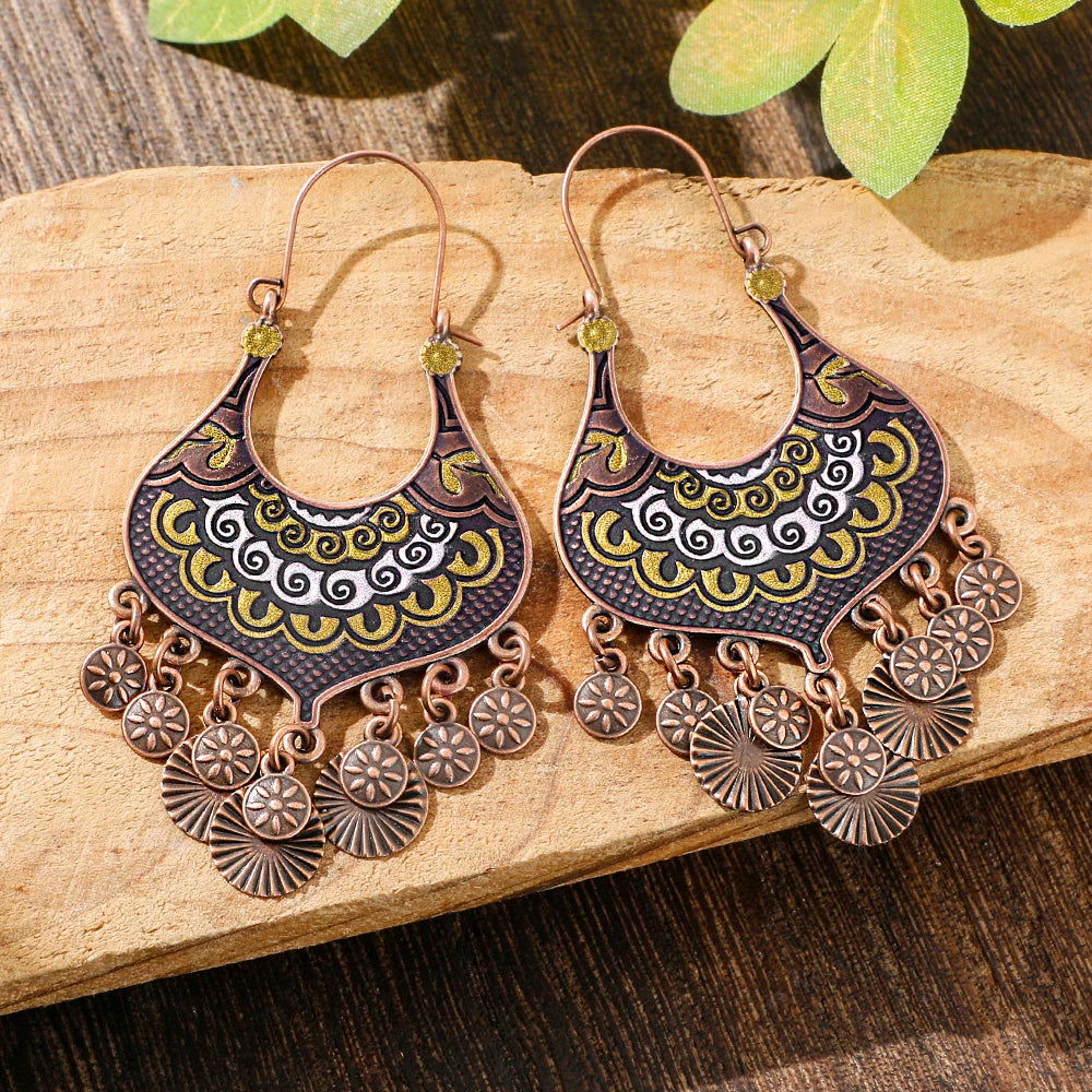 011 - Bohemian Painted Charmed Drop Earrings