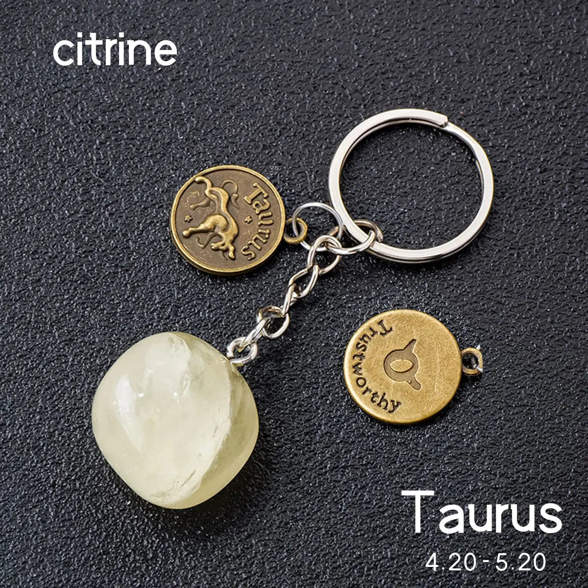 014 - Natural Crystal Zodiac Keychain
