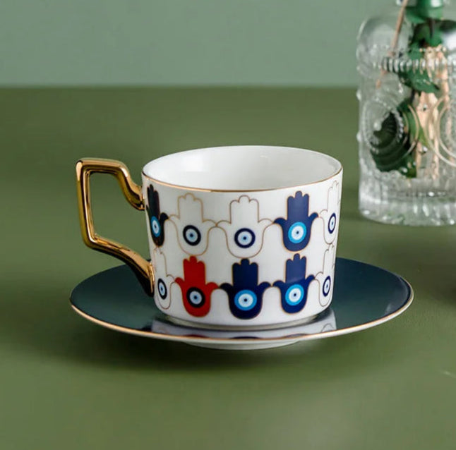 014 - Turkish Blue Evil Eye Coffee & Tea Saucer Set
