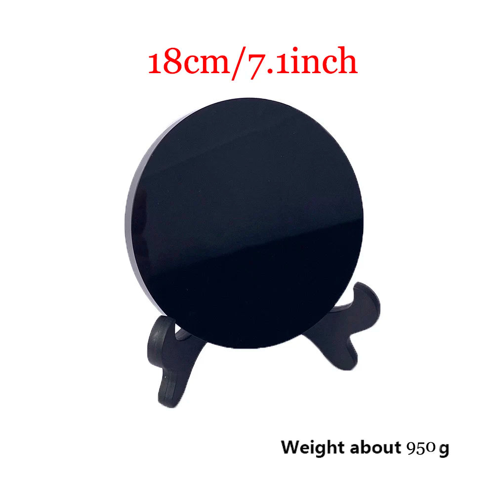 002 - High Quality Natural Black Obsidian Scrying Mirror Mirror w/ Stand