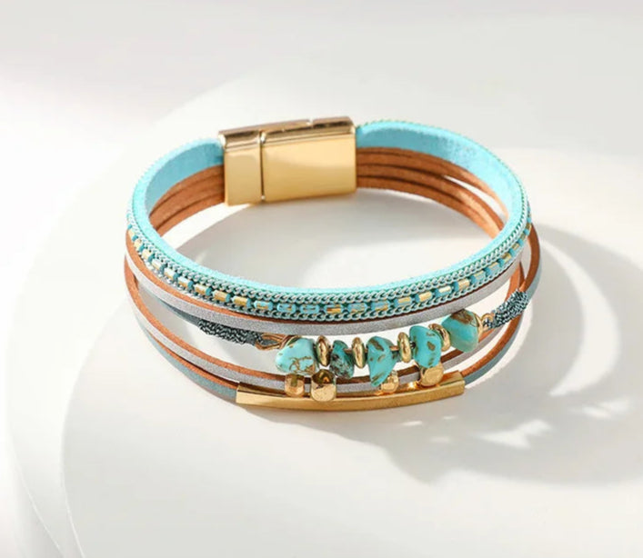 011 - Bohemian Natural Stone Leather Bracelet