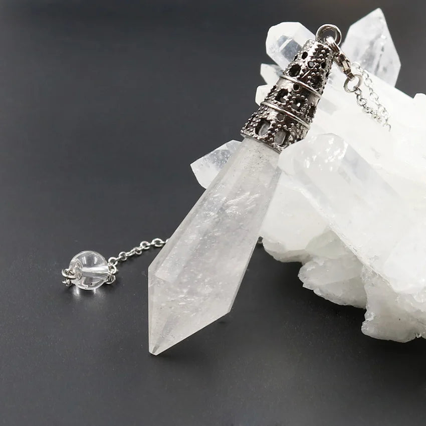 002 - Natural Rock Crystal Stone Pendulum