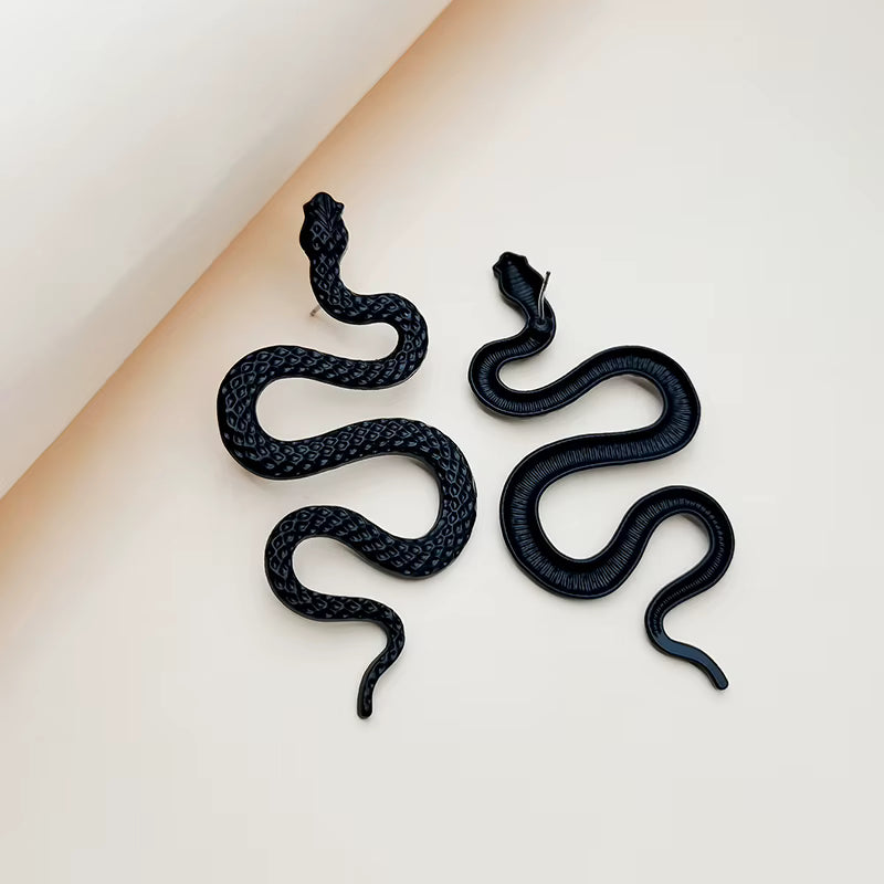011 - Serpentine Black Snake Statement Earrings