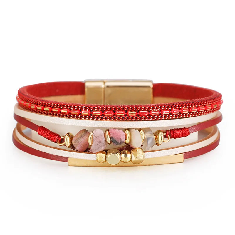 011 - Bohemian Natural Stone Leather Bracelet