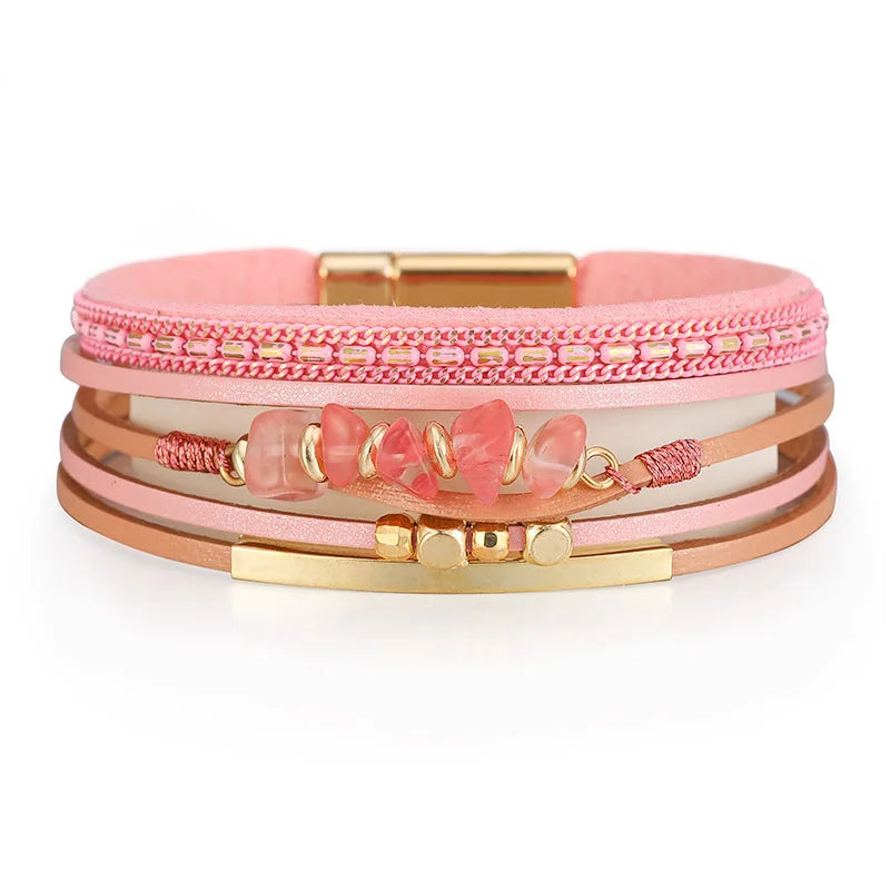 011 - Bohemian Natural Stone Leather Bracelet