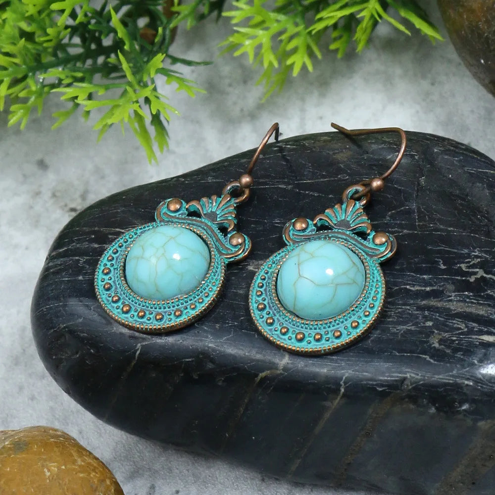 011 - Vintage Boho Verdigris Drop Earrings