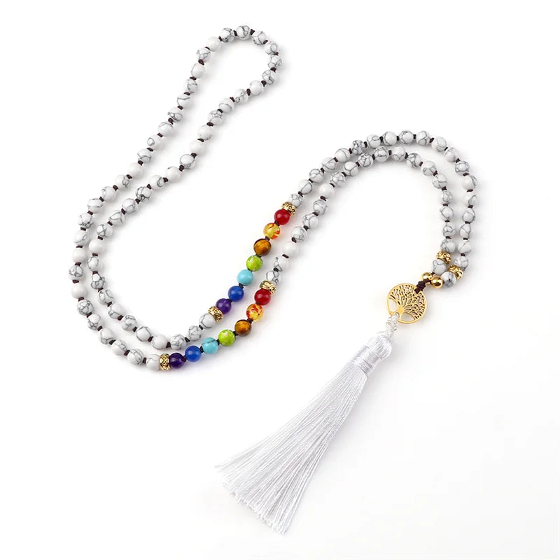 012 - Natural Agate Stone Chakra 108 Mala Beads Meditation Necklace