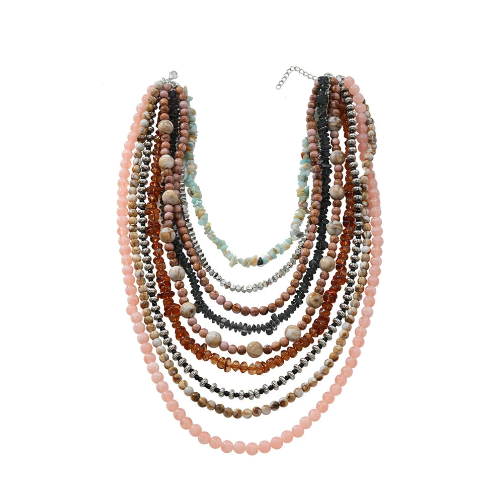 011 - Natural Garnet Multi-Layered Beaded Baroque Necklace
