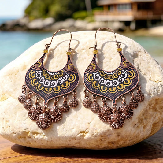 011 - Bohemian Painted Charmed Drop Earrings