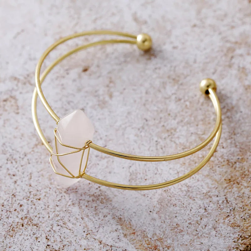 011 - Natural Crystal Druzy Beaded Bracelet and Bangle Set