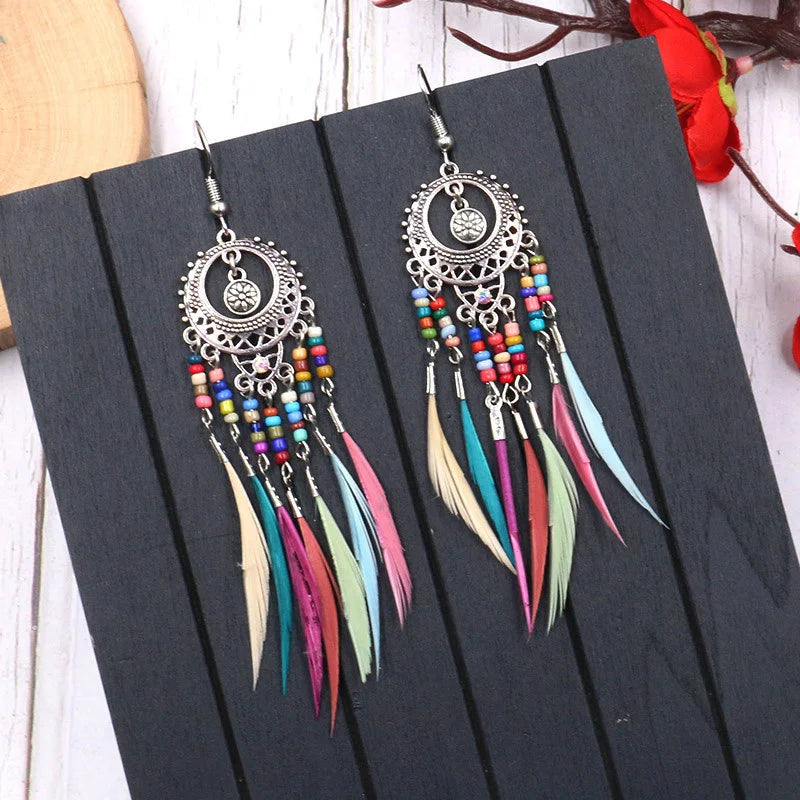 011 - Bohemian Vintage Leaf Feather Earrings
