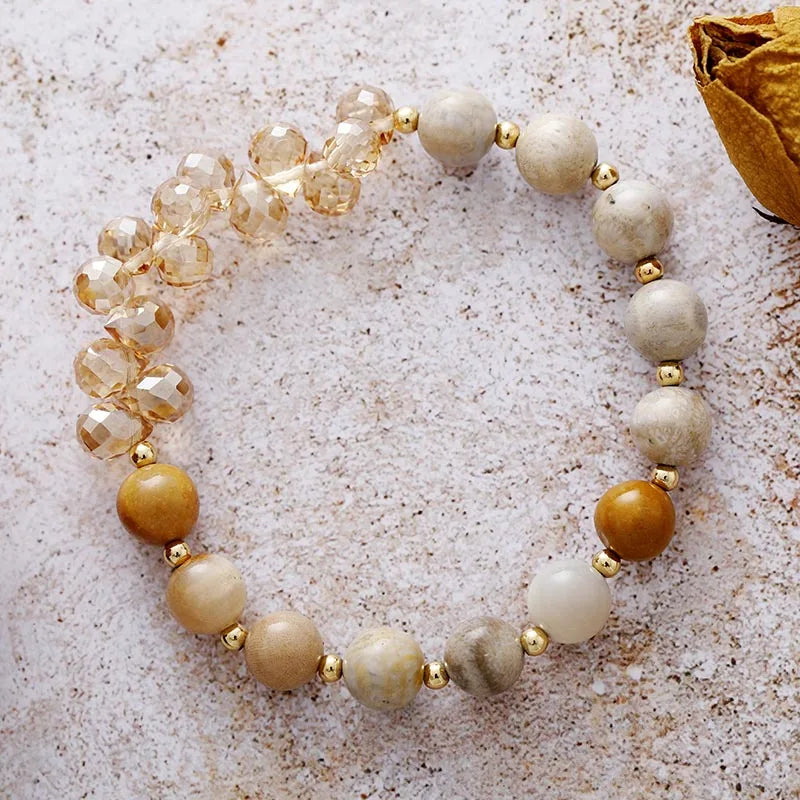011 - Natural Crystal Druzy Beaded Bracelet and Bangle Set