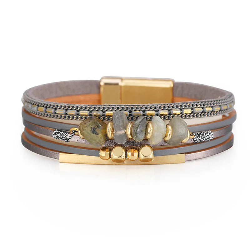 011 - Bohemian Natural Stone Leather Bracelet