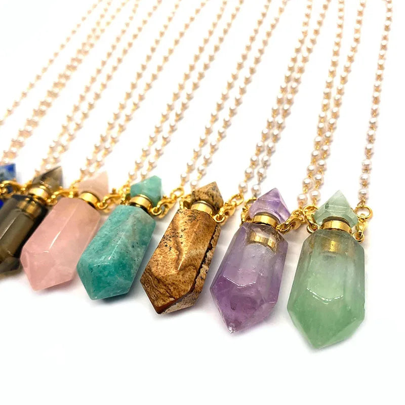 004 - Natural Crystal Pendant Necklace for Essential Oil