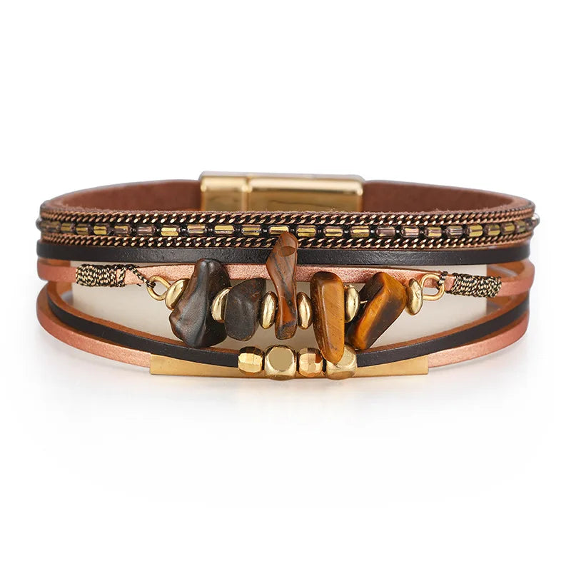 011 - Bohemian Natural Stone Leather Bracelet