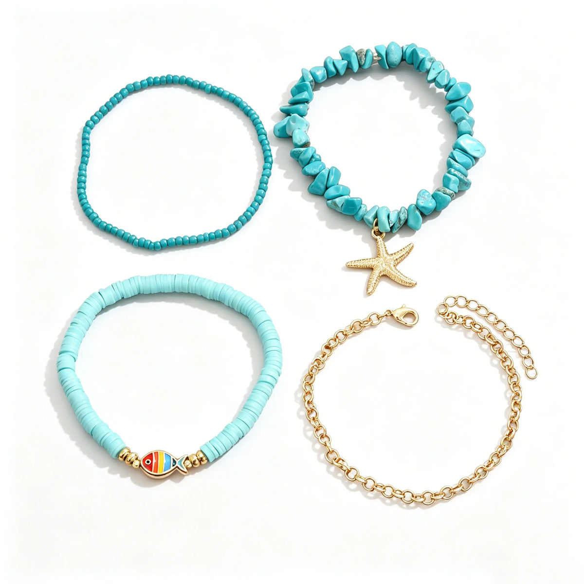 011 - Tidal Turquoise & Starfish Charm Anklet Set