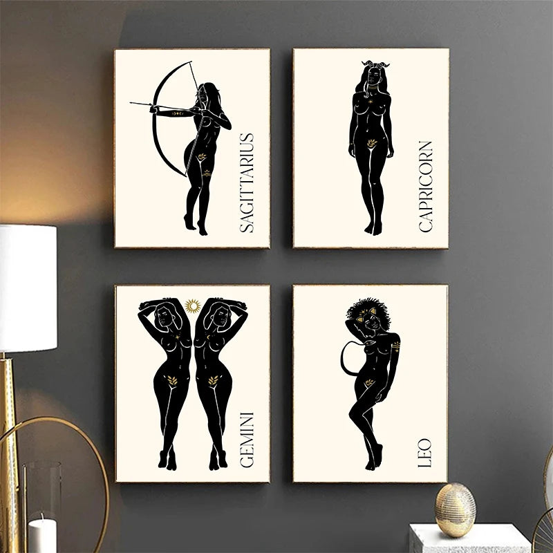009 - Minimalist Vintage Lady Zodiac Canvas Print Wall Art