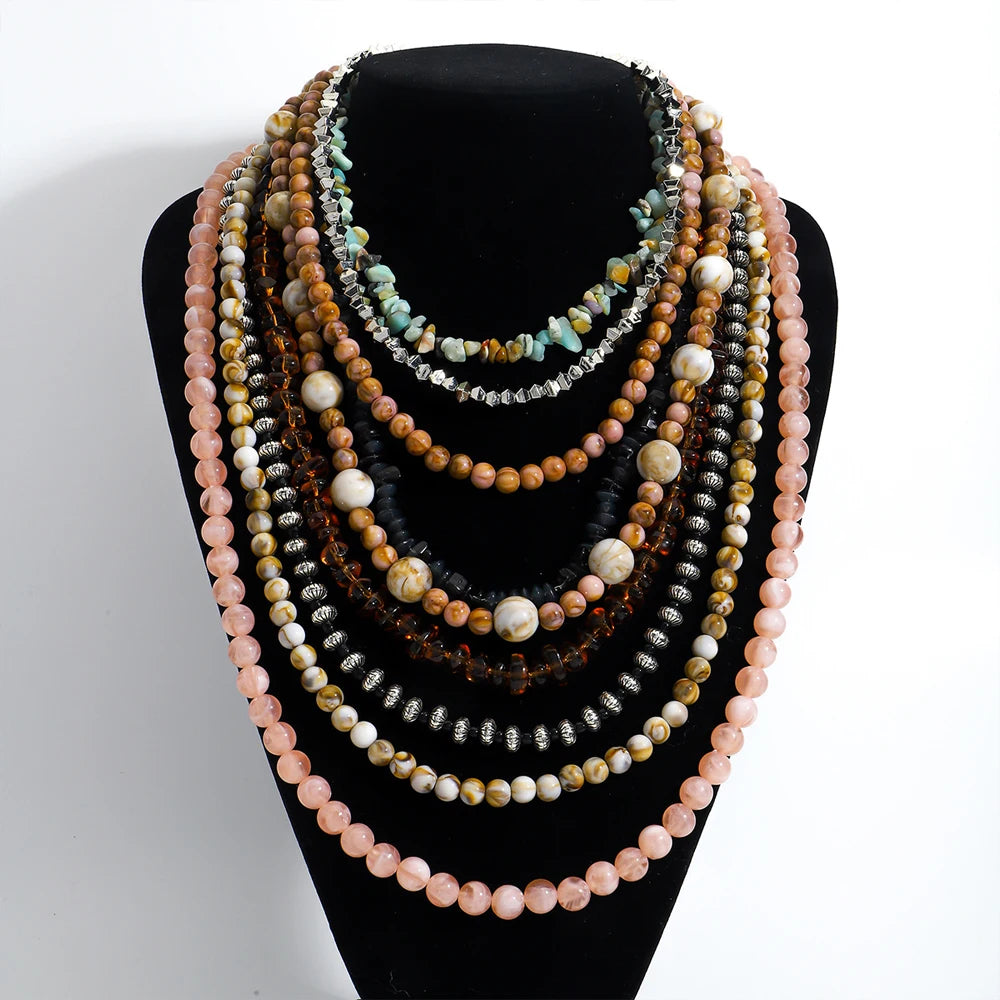 011 - Natural Garnet Multi-Layered Beaded Baroque Necklace