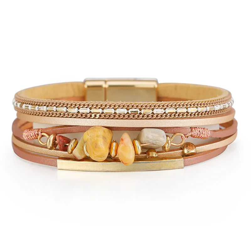 011 - Bohemian Natural Stone Leather Bracelet