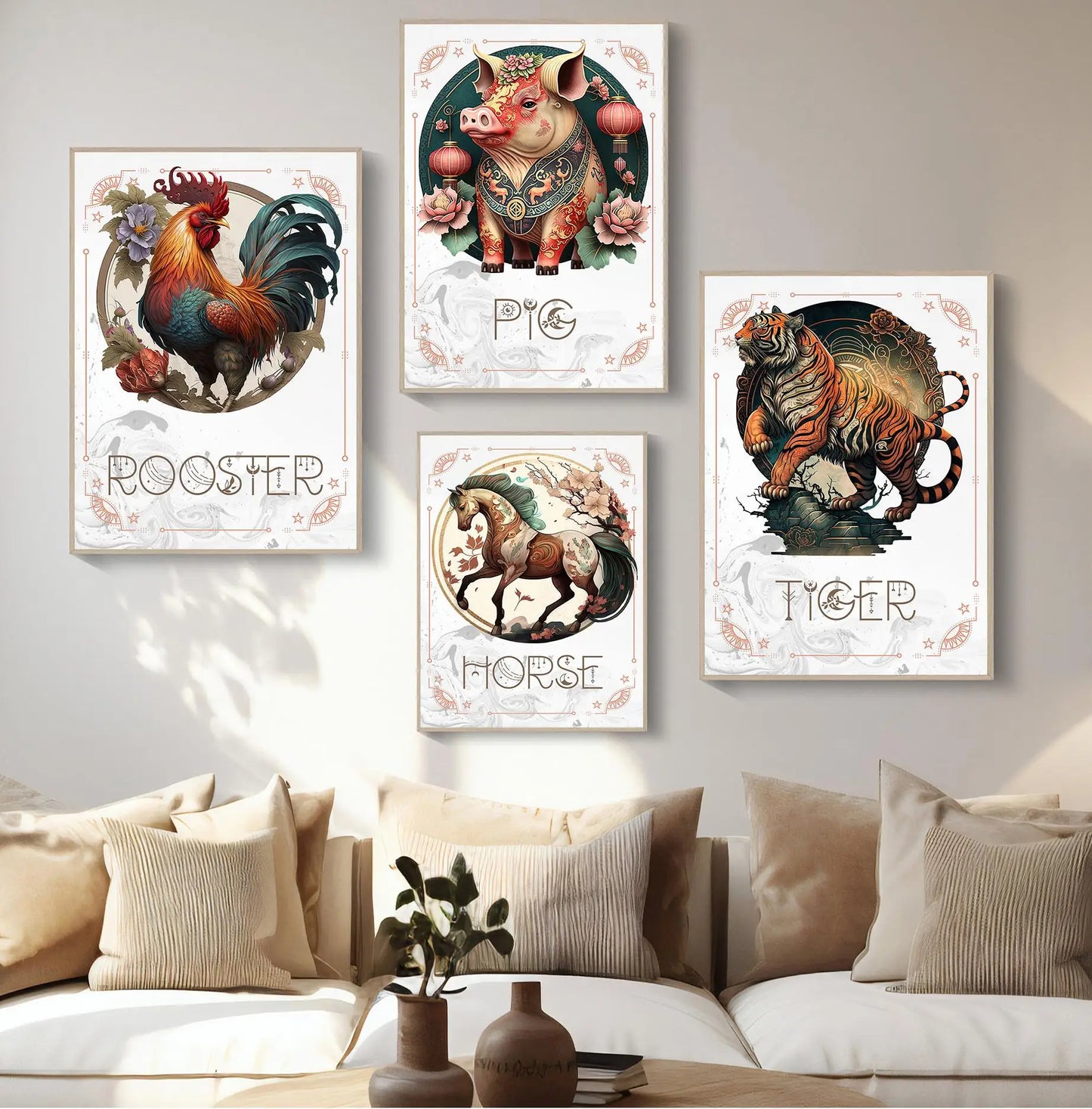 009 - Retro Chinese Zodiac (Sheng Xiao) Canvas Wall Art