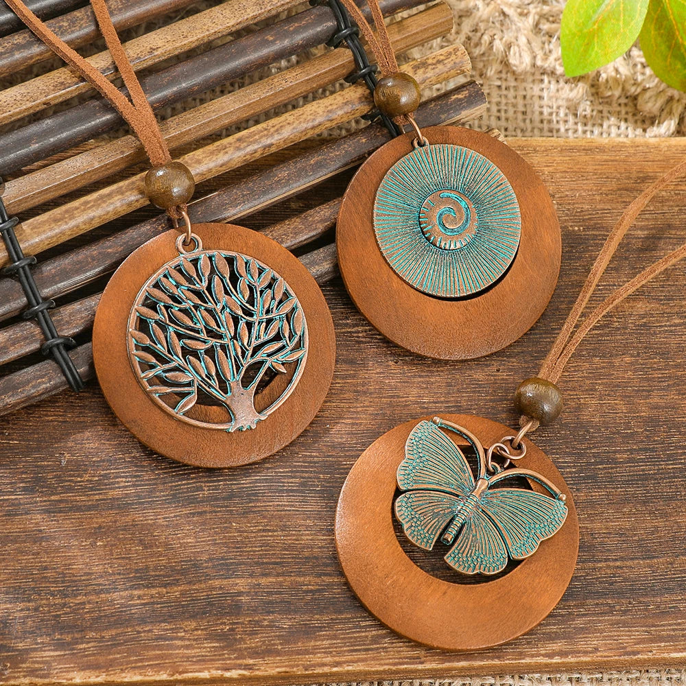 011 - Vintage Verdigris Boho Pendant Necklace Set