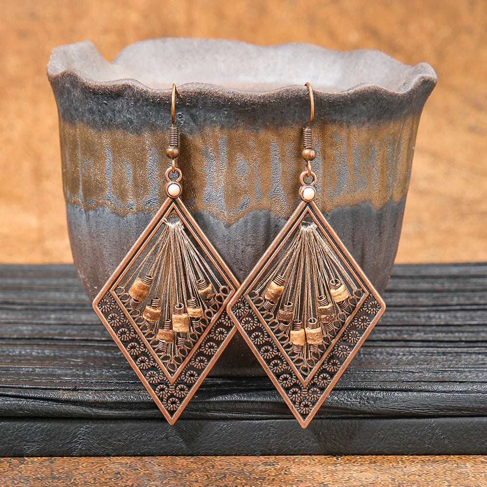 011 - Wooden Bohemian Drop Charm Earrings