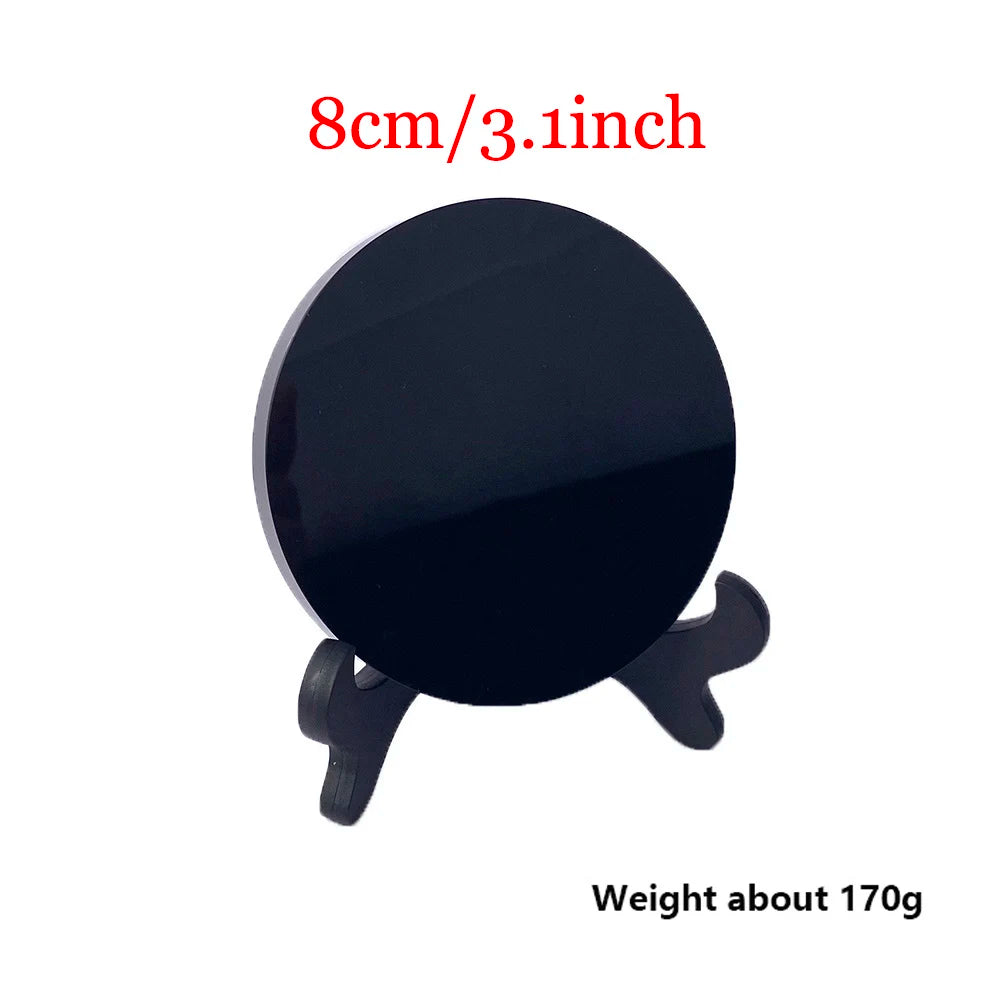 002 - High Quality Natural Black Obsidian Scrying Mirror Mirror w/ Stand