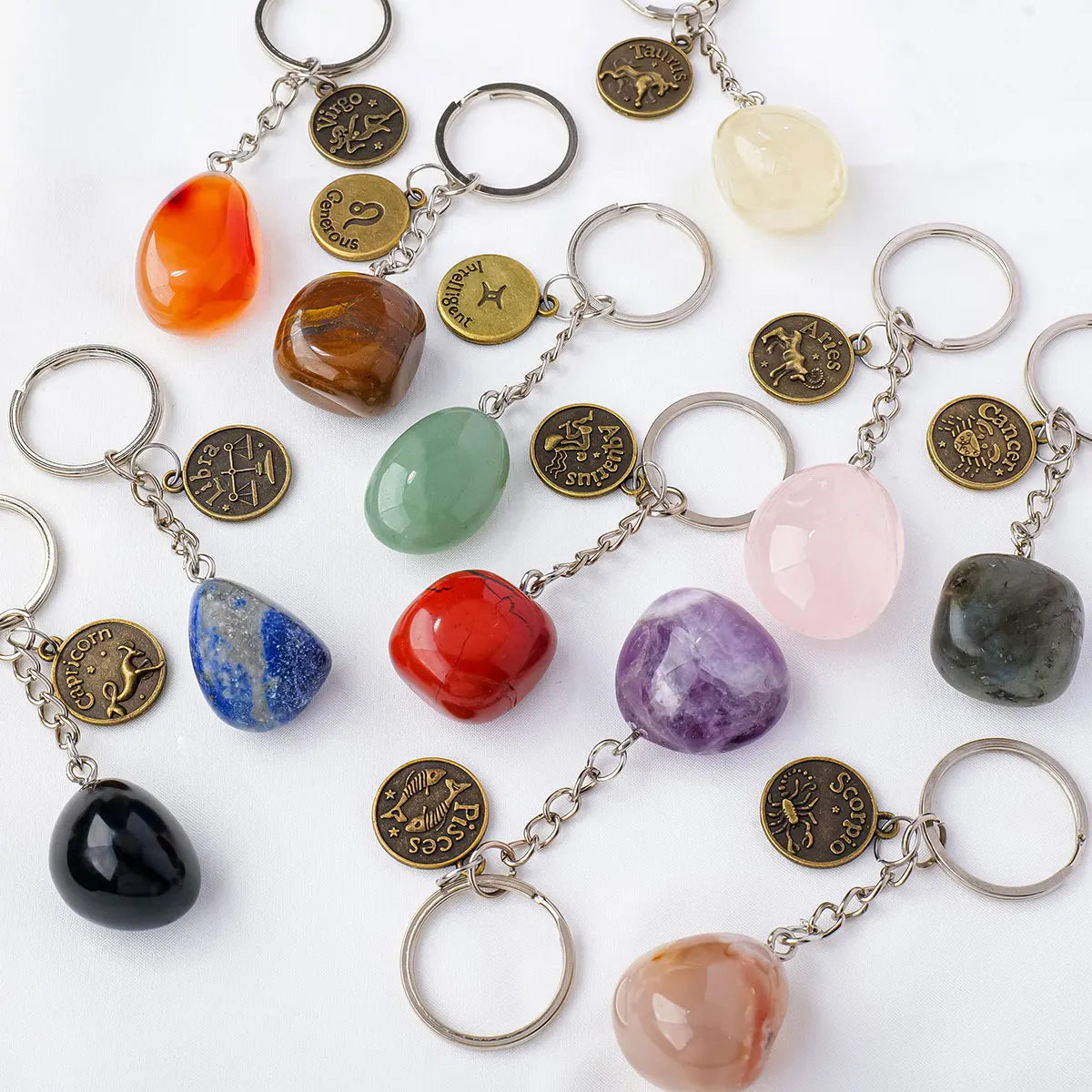 014 - Natural Crystal Zodiac Keychain